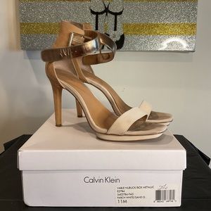 Calvin Klein Cream and Tan Heels/Sandals